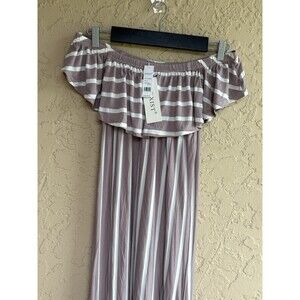 Exist NWT Womens XL Maxi Flowy Long Dress Off The Shoulder Brown & White Stripes